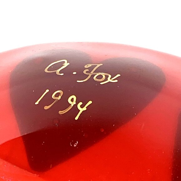 A. Fox Fused Glass Heart Plate Tray 5” Art Glass 1994 Vintage - Picture 9 of 9